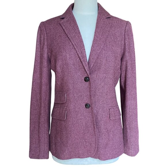 J Crew Factory Herringbone Wool Blazer Purple Riding Jacket Preppy Tweed-12 - Picture 1 of 16